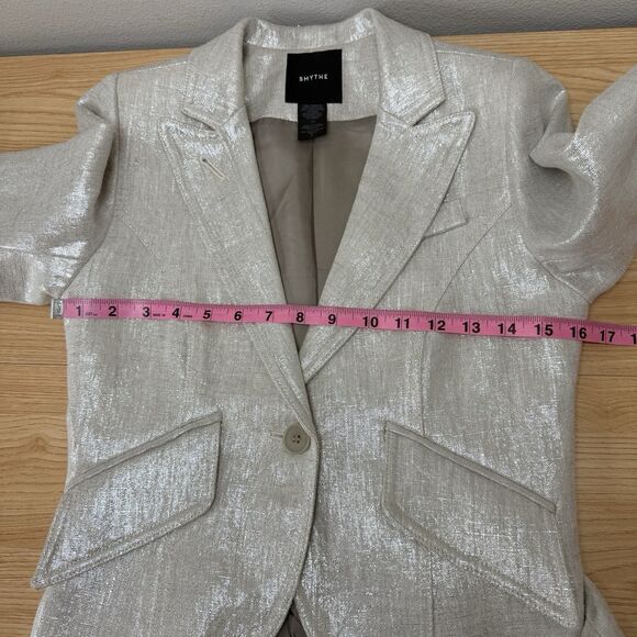 Smythe 100% Linen One Button Blazer Pewter Size 2 Career Office Siren Mob Wife - Picture 8 of 12